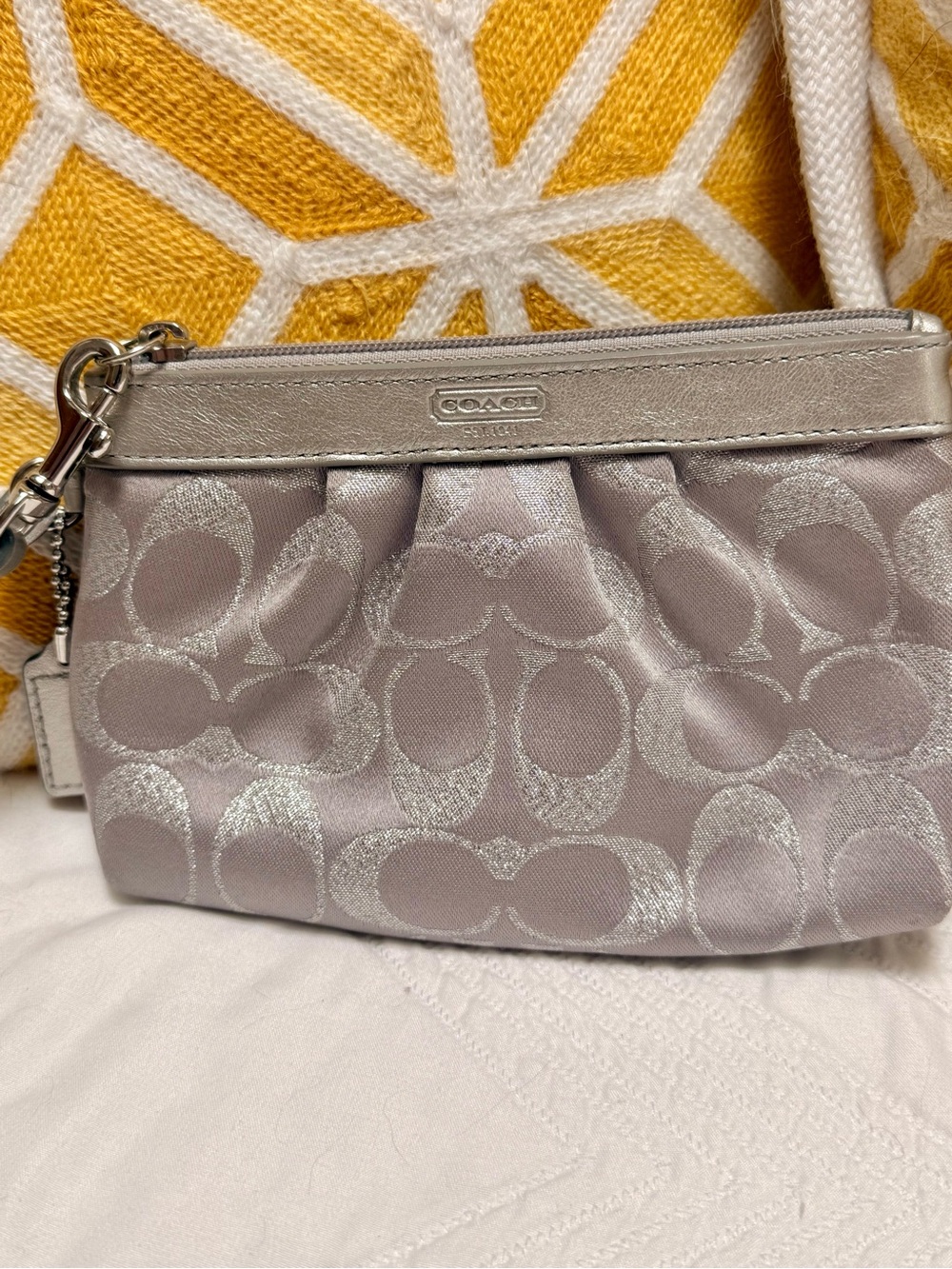 Coach Metallic Silver Signature Wristlet